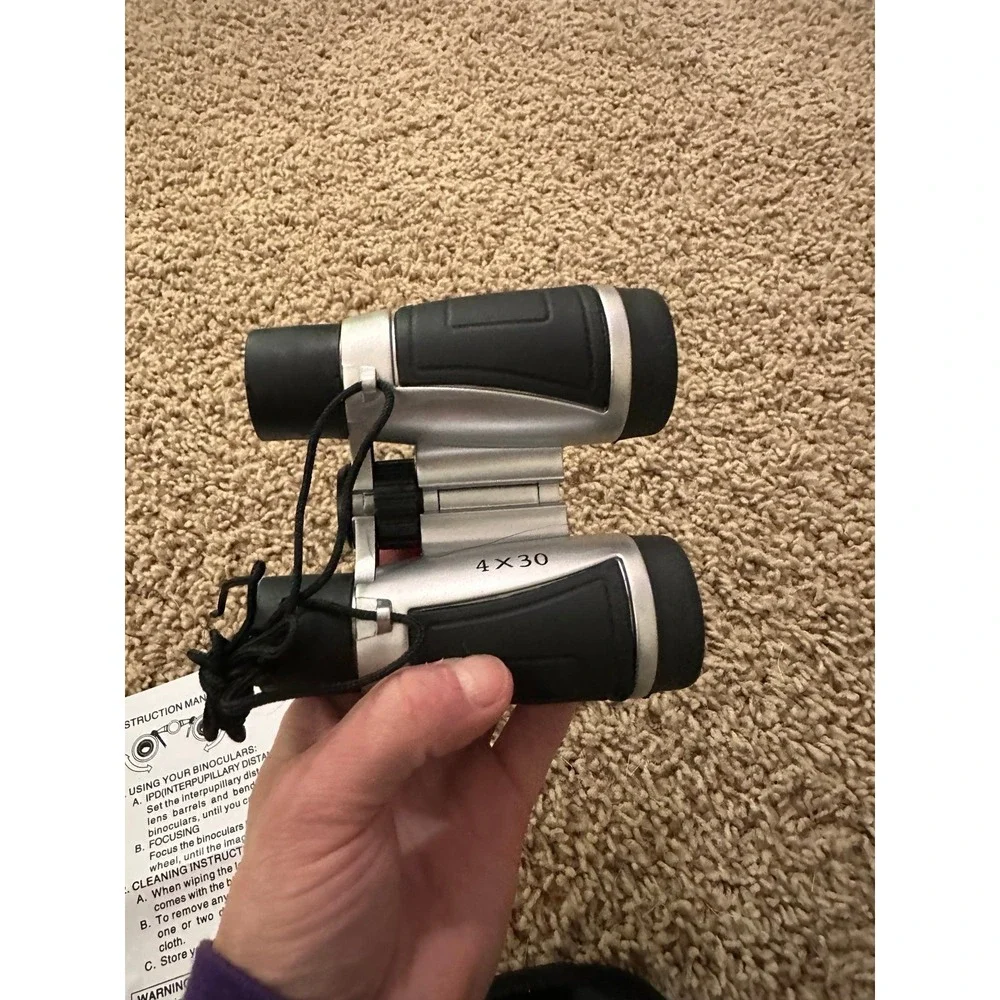 4x30 Magnifying Compact Binoculars for Adults and Kids – Grey with Adjustable St